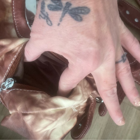 Never used gorgeous leather maroon and white purse. Perfect condition. - Picture 2 of 13